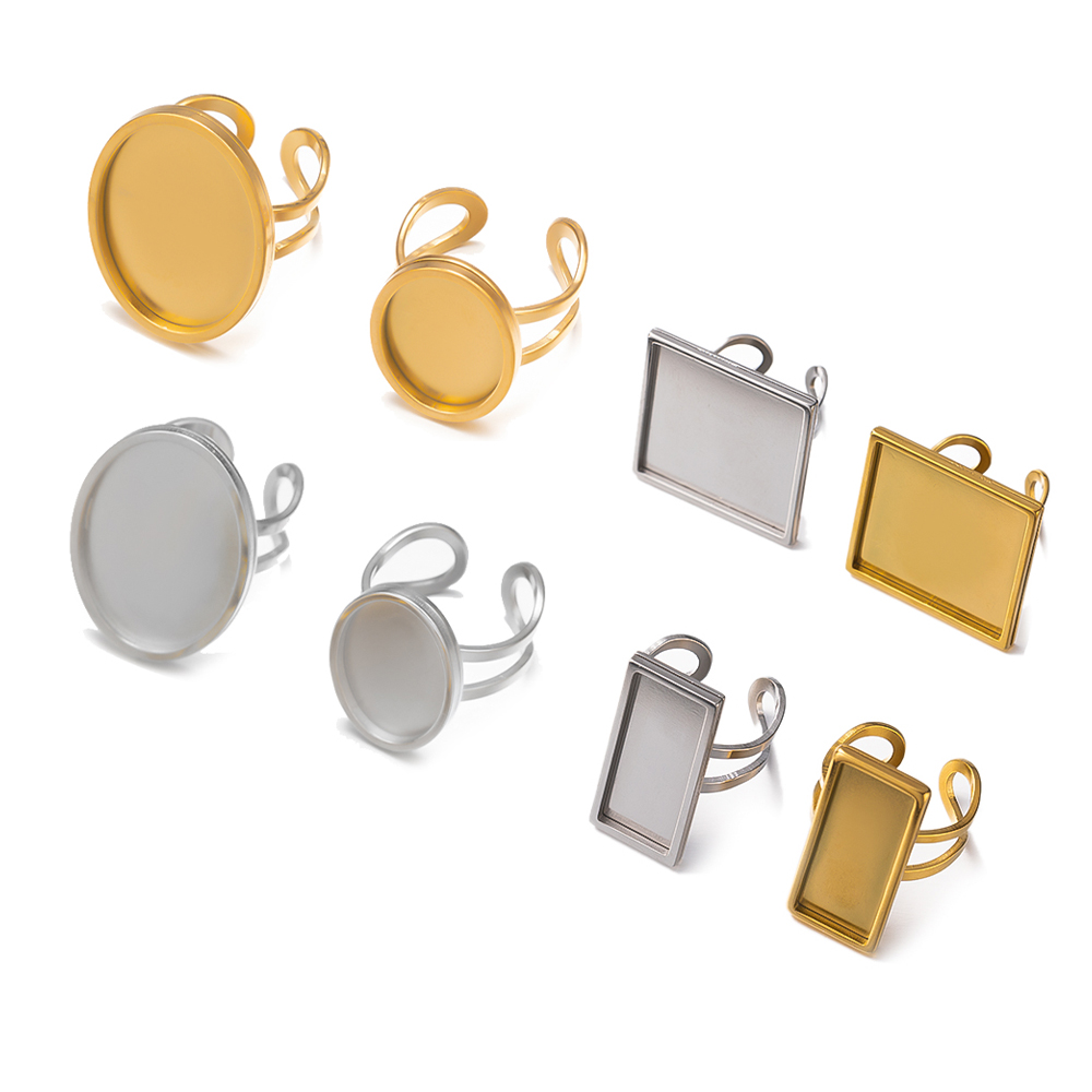 Ring Blank Adjustable - 4 pezzi in acciaio inossidabile dorato